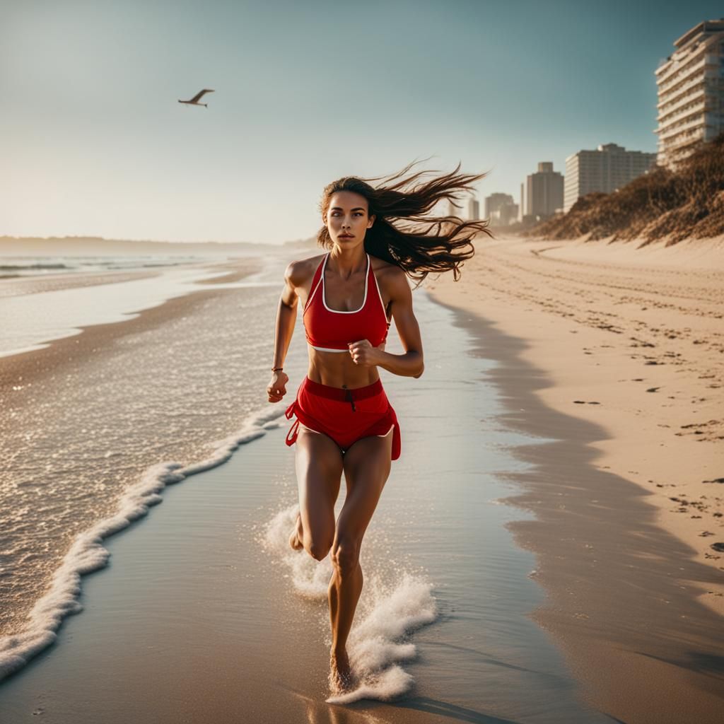lifeguard with long hair and an athletic body.