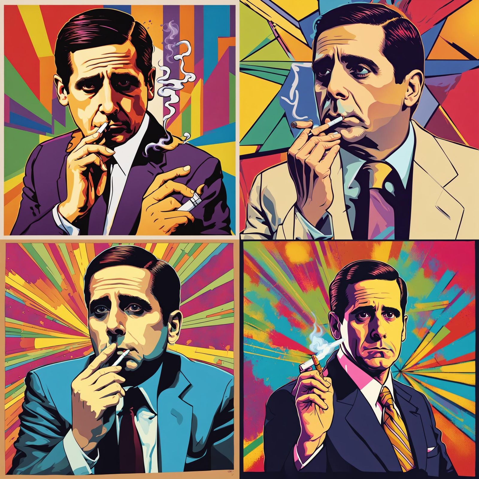 Pop art Michael Scott smoking a joint