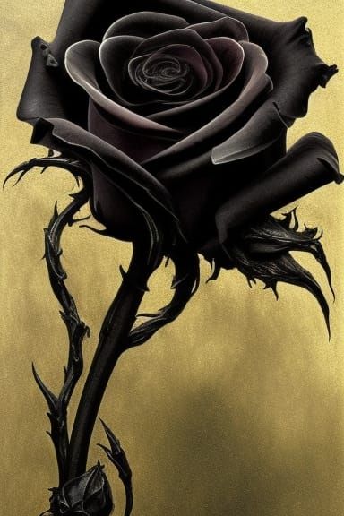 black rose under a glass flask, black rose, sunset, oil pain...