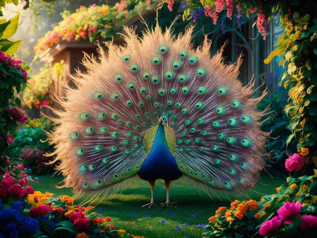 Peacock displaying its colorful plumage