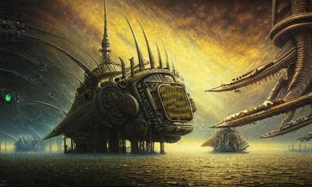 Alien spaceships, Intricate Detail background, depth of fiel...