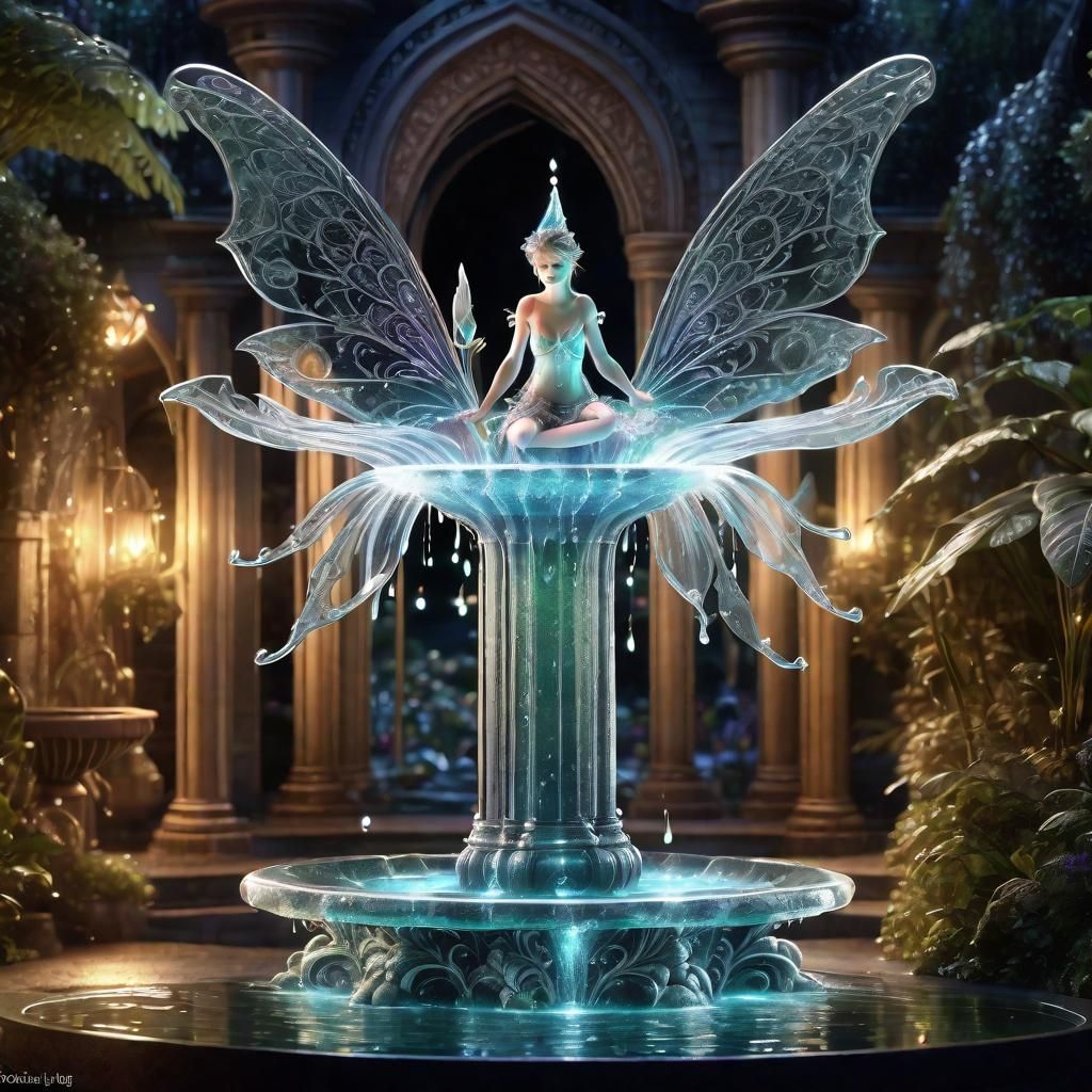 Stunning transparent Glass Fairy Fountain, internal lighting...
