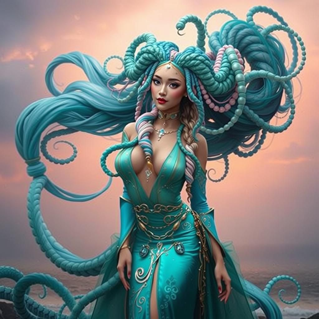 Sky Blue, Sea Green, Pink, Orange, Prehensile, Ringlets, Ten...