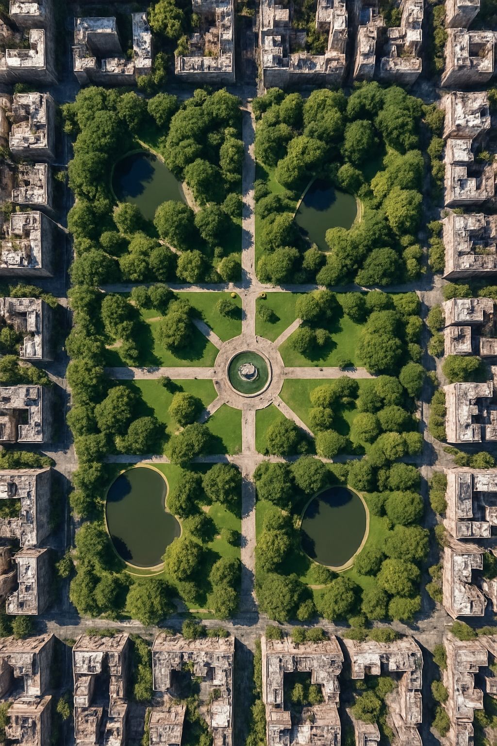 Aerial bird’s-eye view of a central park   by @gullyDJ