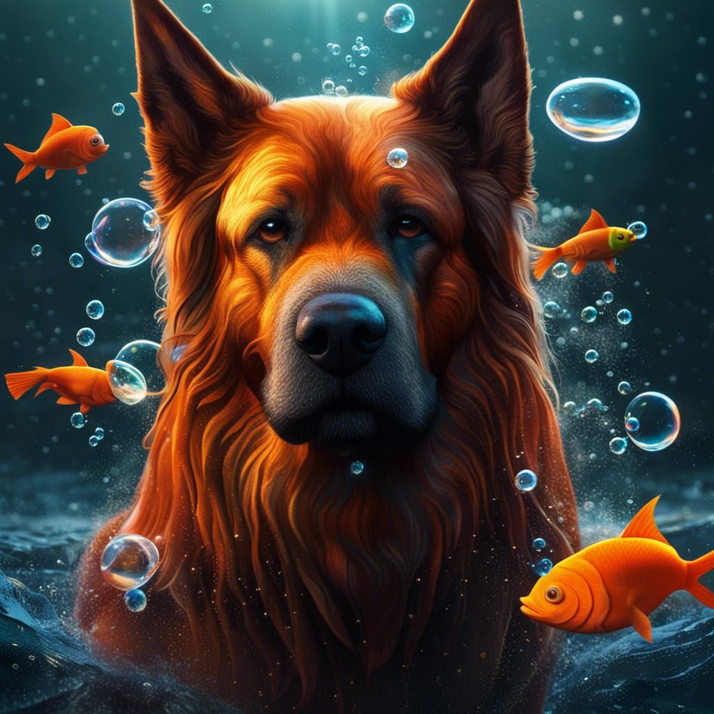 orange dog with fish