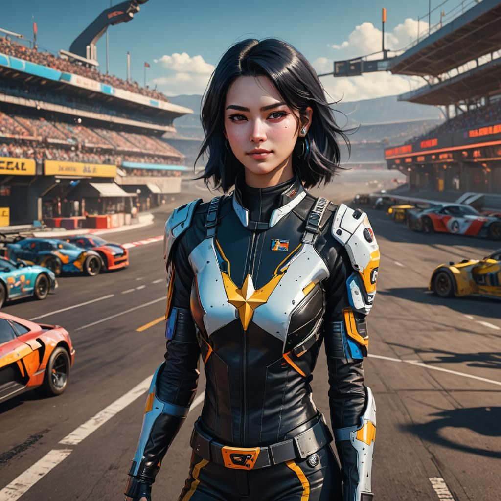 a beauty female, android no.18, black hair, star eyes, calml...