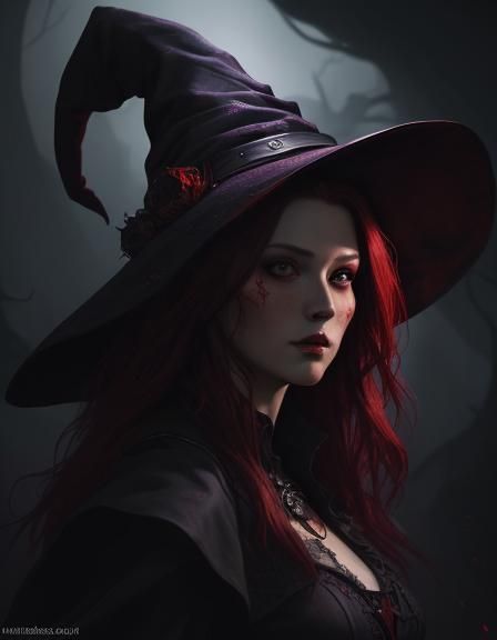 dark red-heared witch - AI Generated Artwork - NightCafe Creator