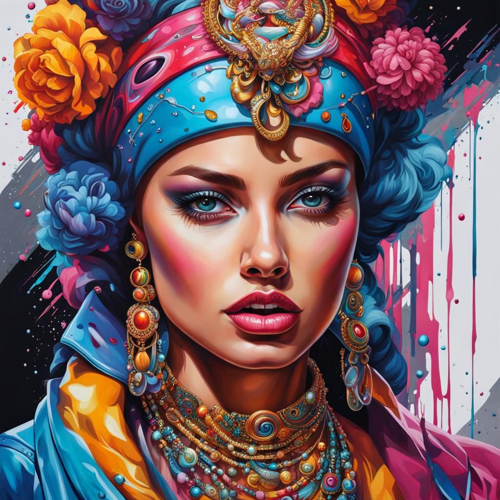 Hyperrealistic portrait of a beautiful woman wearing intrica...