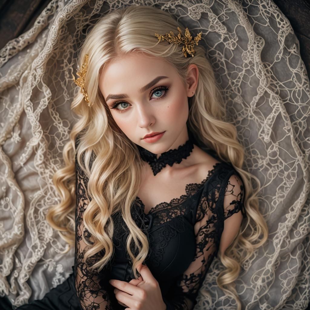 beautiful  blond elf female with short black tight lace  out...