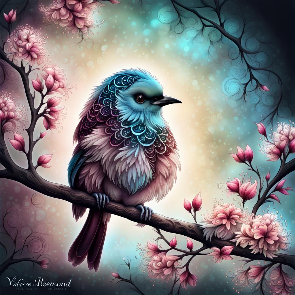 Filigree Bird in Fractal Mist Digital Painting