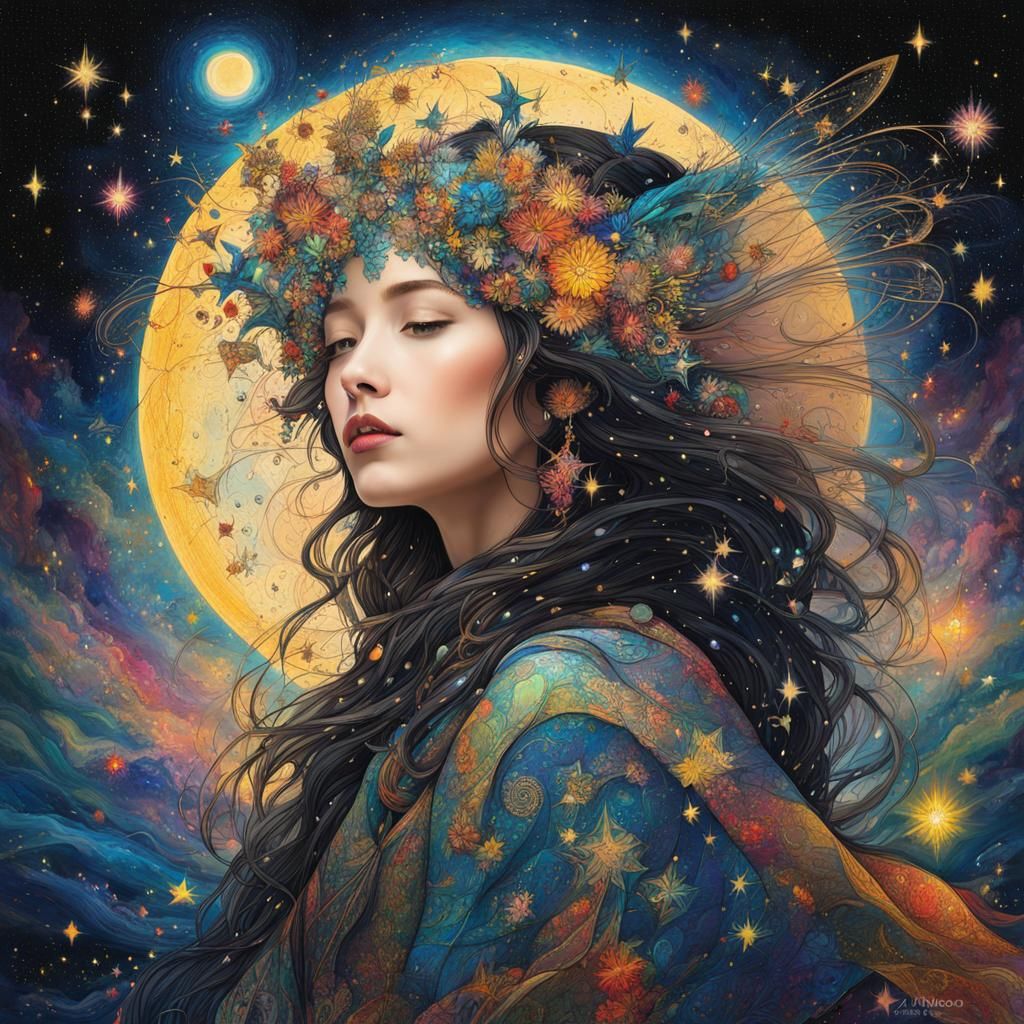 Magical Fairy goddess, Starry Night abstract expressionism, ...
