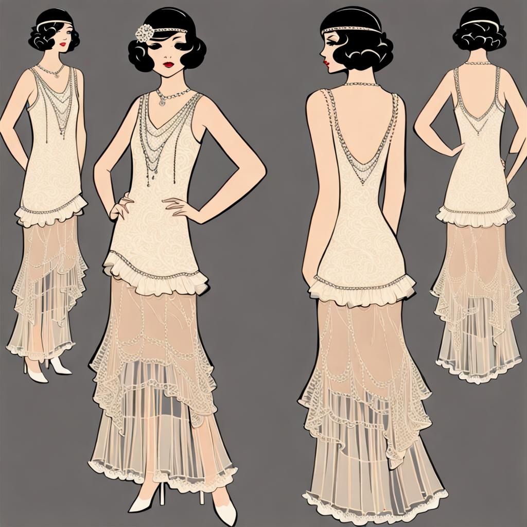 lacey, stylized, 1920s, frilly, elegant, prom - AI Generated Artwork ...