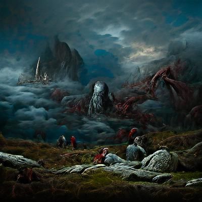 Cinematic fantasy landscape horror Gustave Doré Greg Rutkows...