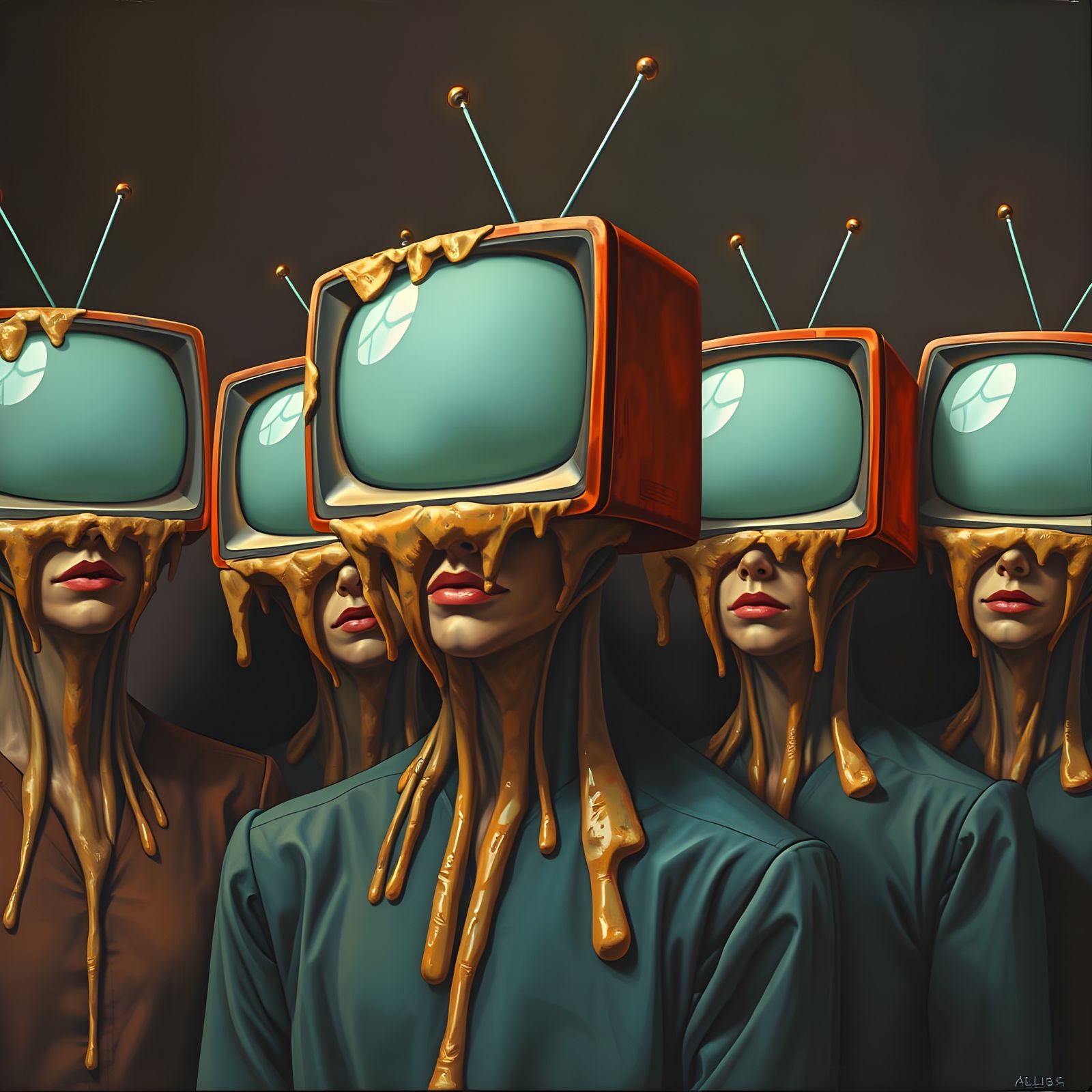 Surreal Pop Art Portrait with Retro TV Heads