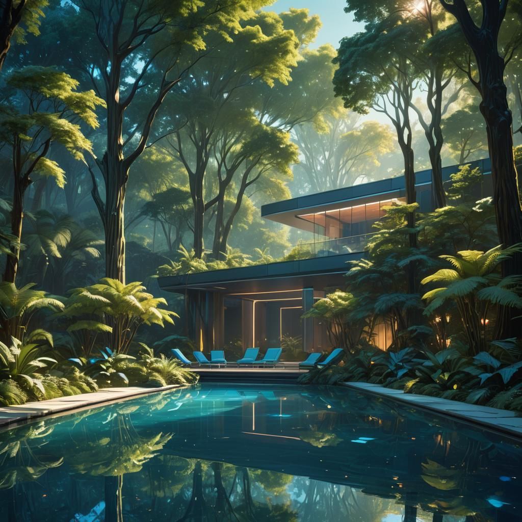 Futuristic Palace Garden Oasis in Syd Mead Style