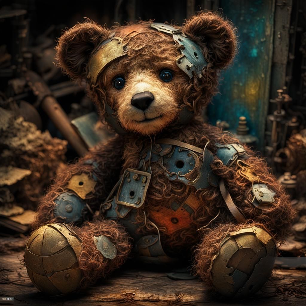 imperfect very old worn mended adorable well loved handmade Teddy, reimagined as digital art, Intricate, ...  by @Heiner