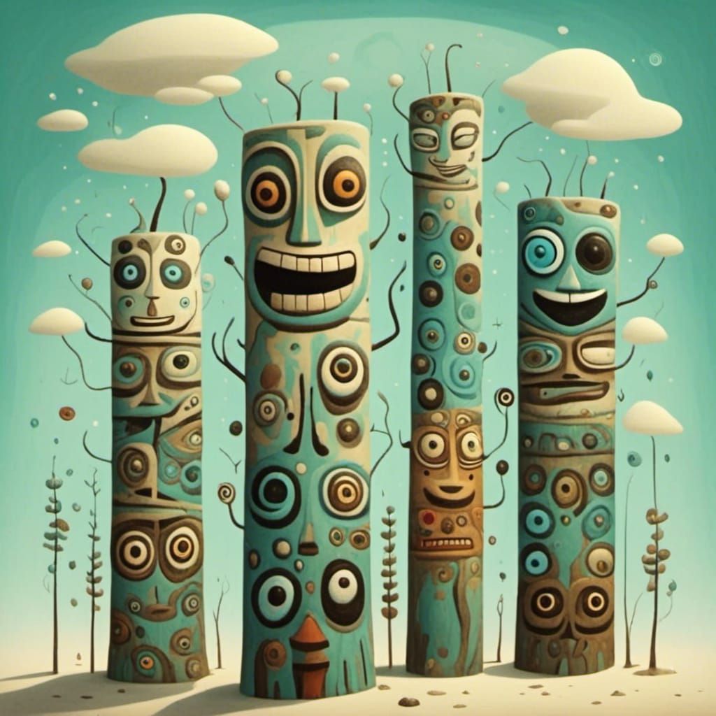 <lora:White Light:1.0> these Totem poles are happy to see you 