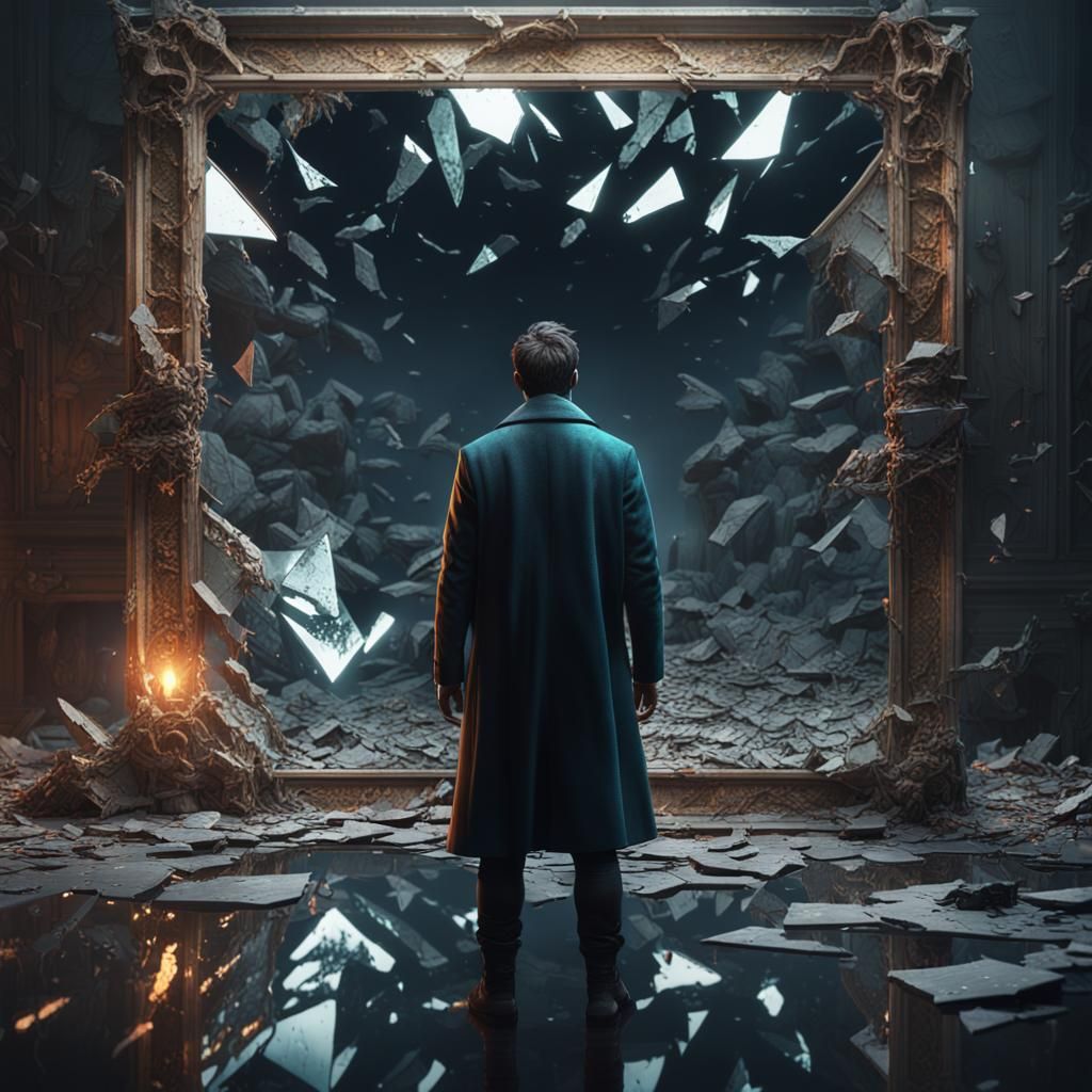 Man standing in front of a shattered mirror  by @Keely Chow