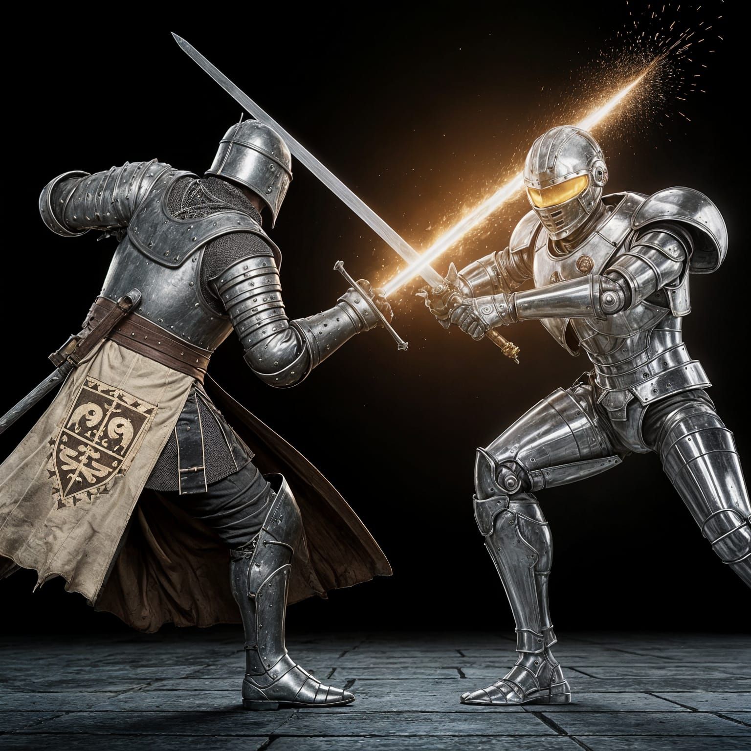 Knight vs Robot Epic Sword Duel in Cinematic Style