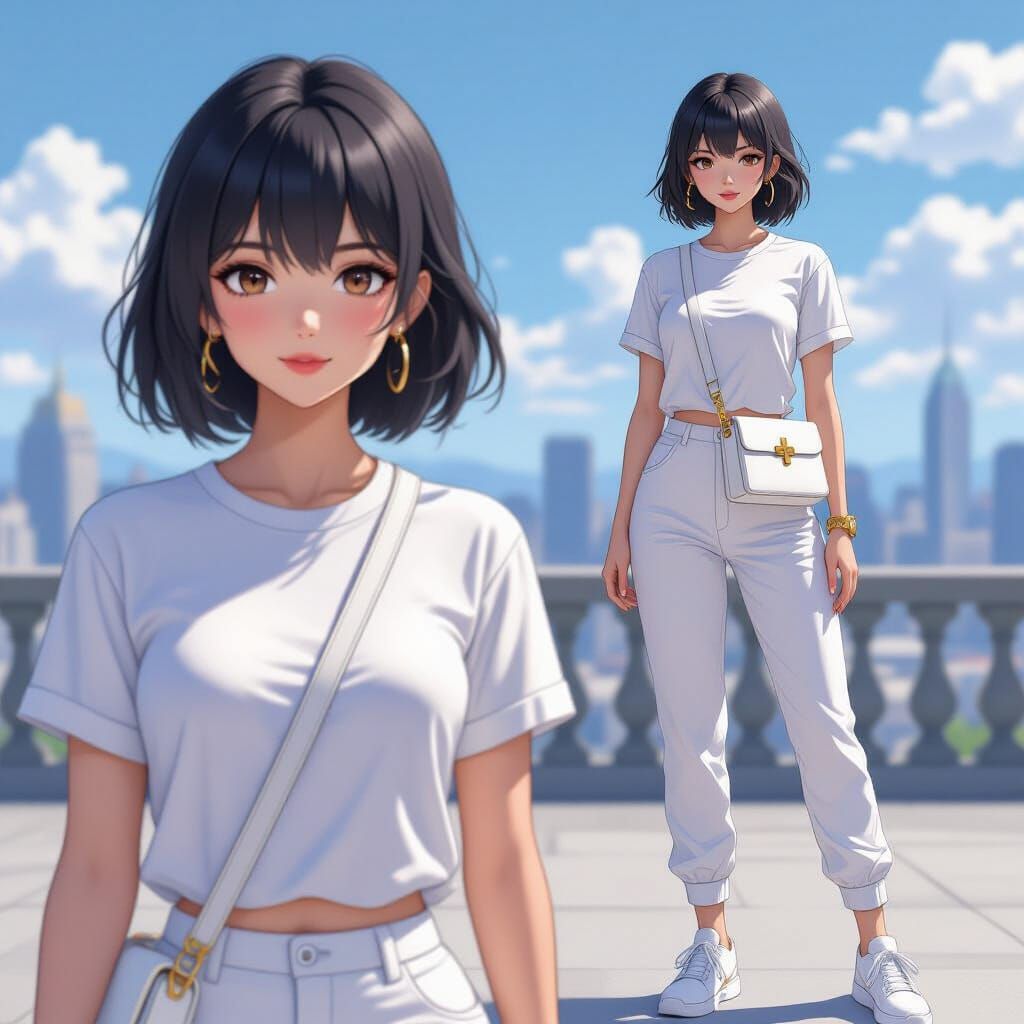 Detailed 3D Anime Woman in White Outfit
