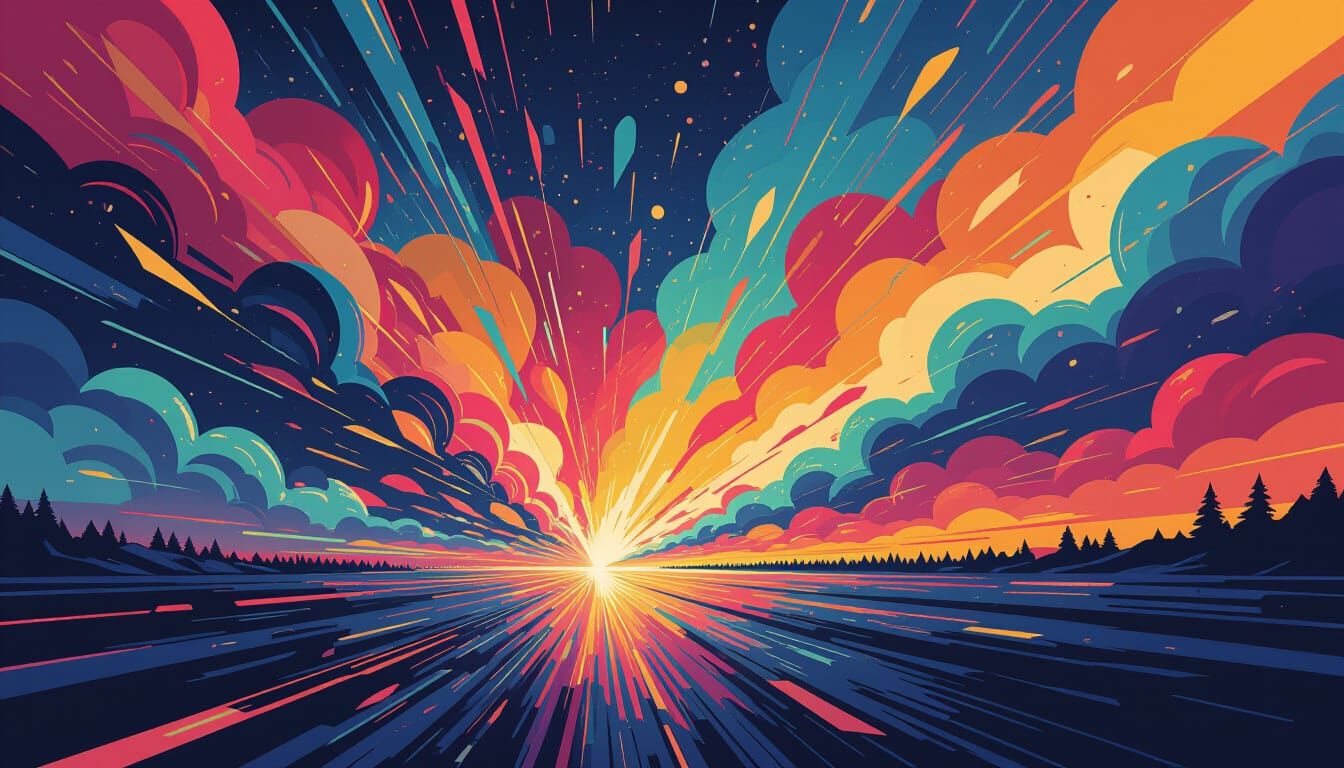 Vibrant Abstract Explosion with Kaleidoscopic Colors