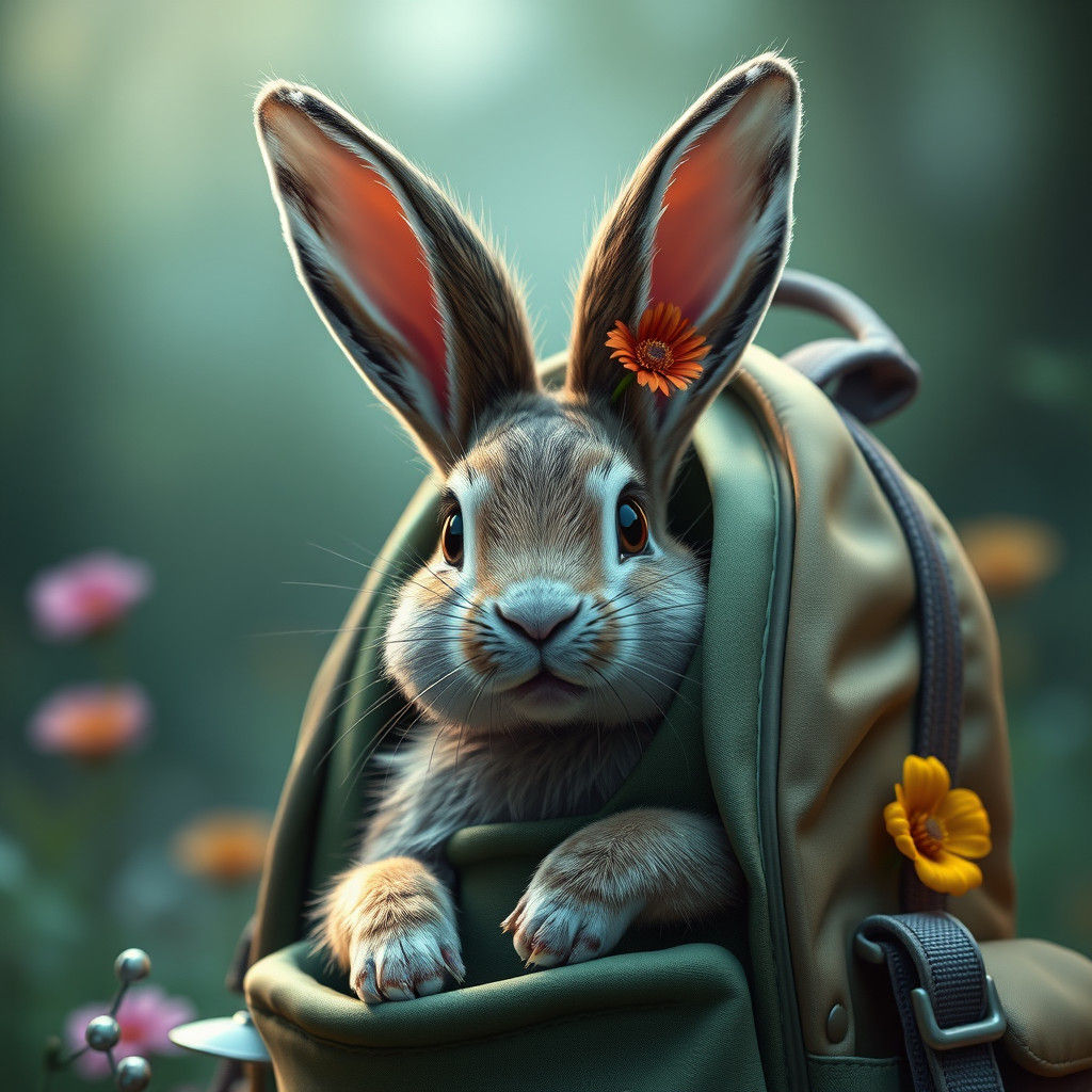 Rabbit's Backpack Adventure: A Detailed Matte Painting