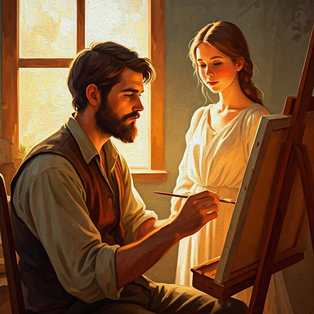 A painter with his muse in the studio!  by @Drago
