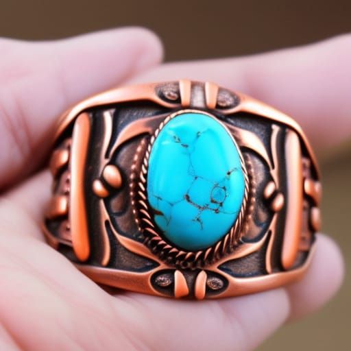Indigenous copper Necklaces rings wrist bands turquoise fram...