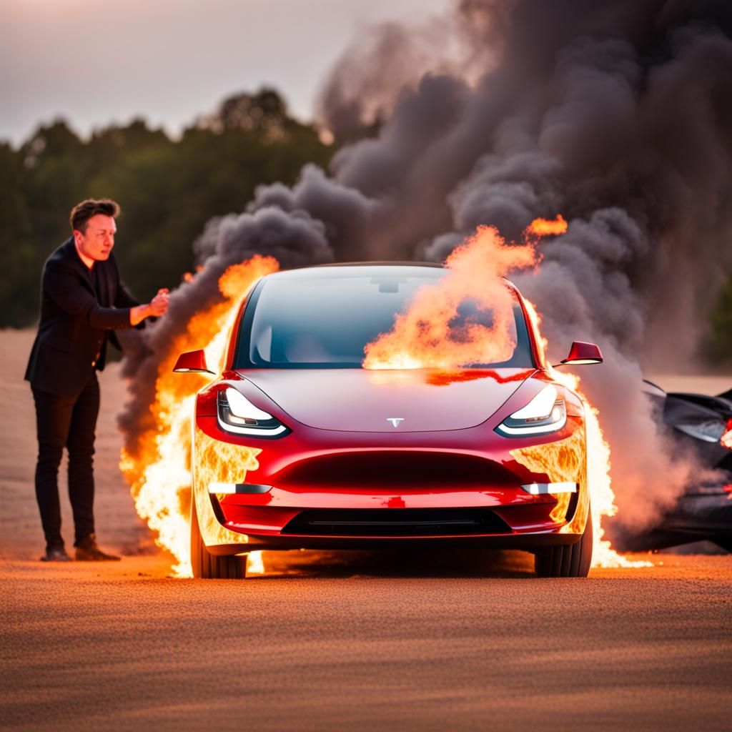 Elon Musk intentionally burning a Tesla model 3
