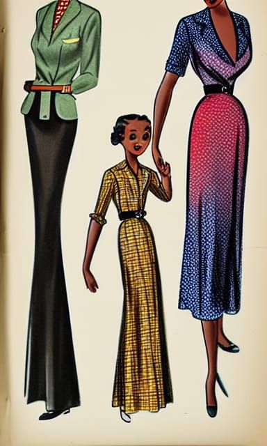 1940s African American family fashion sketch