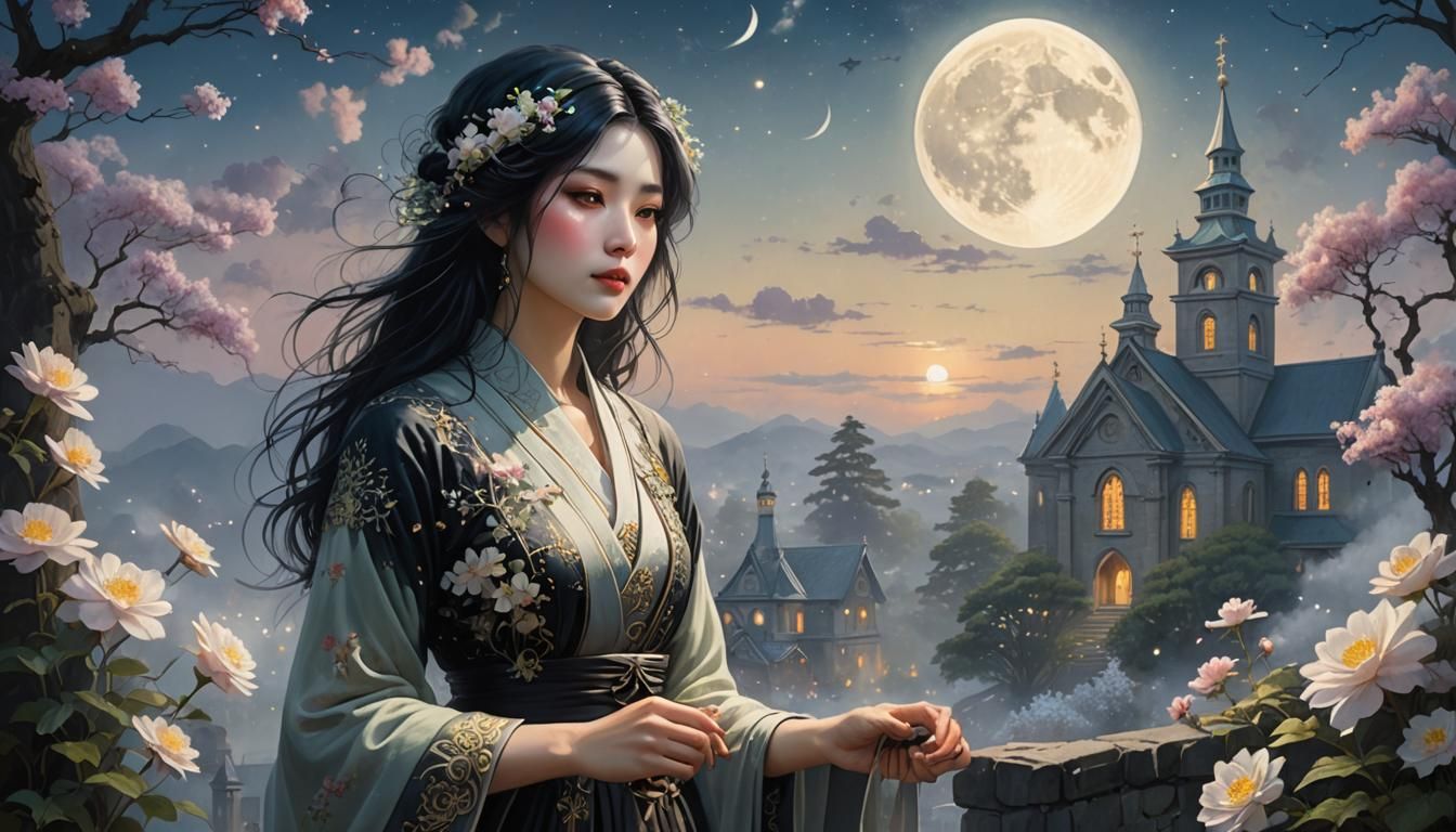 Ethereal Gothic Woman in Church, Fantasy Art