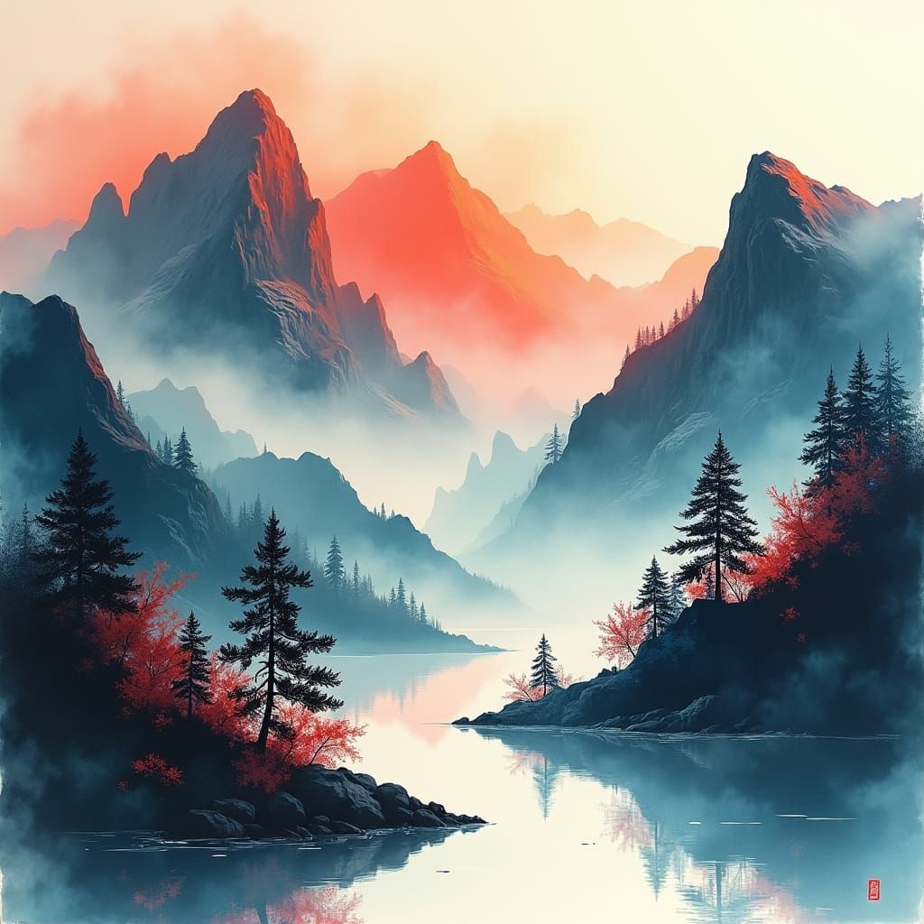Ink landscape   by @Mikicher