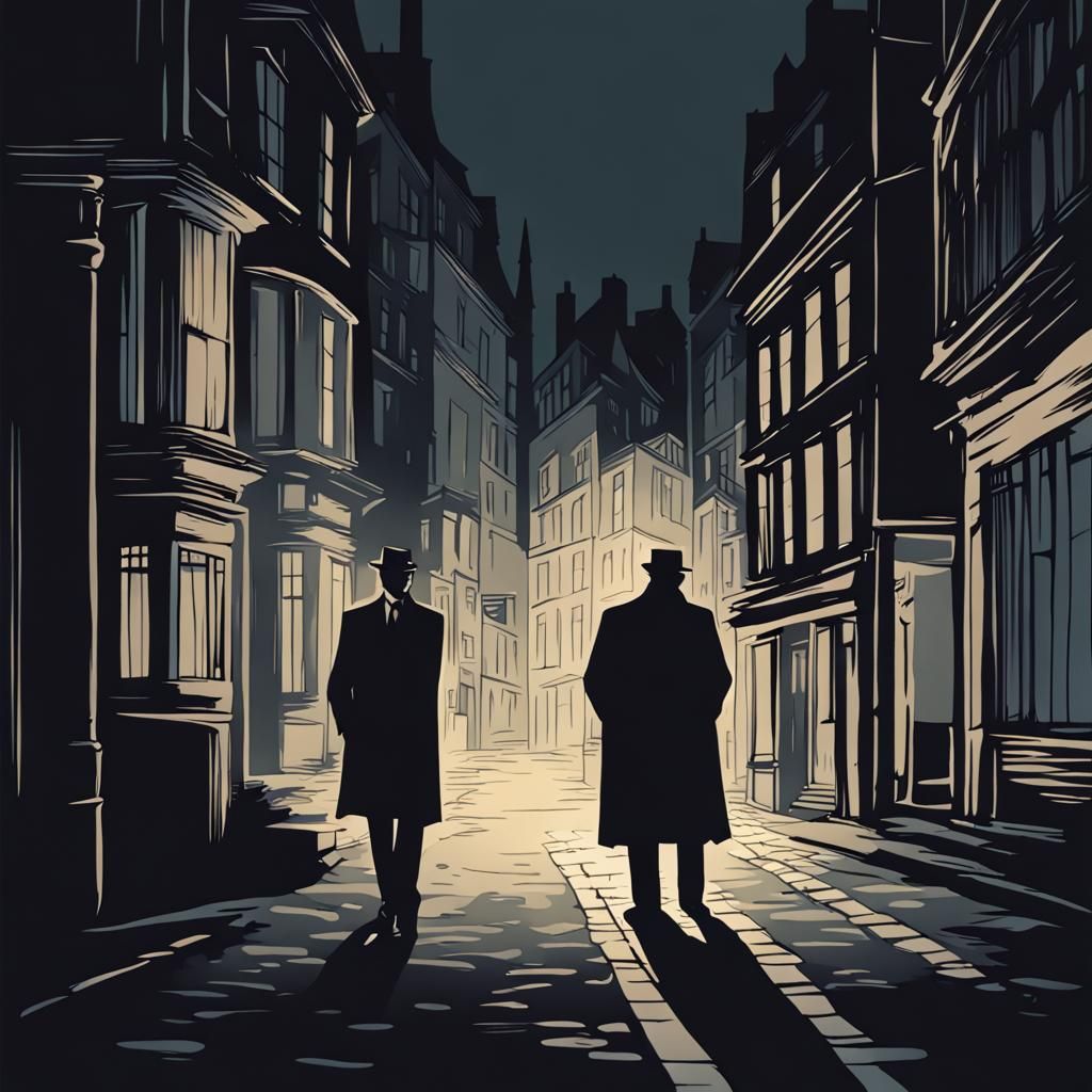 In a clair obscur style, graphical image of a detective in a...