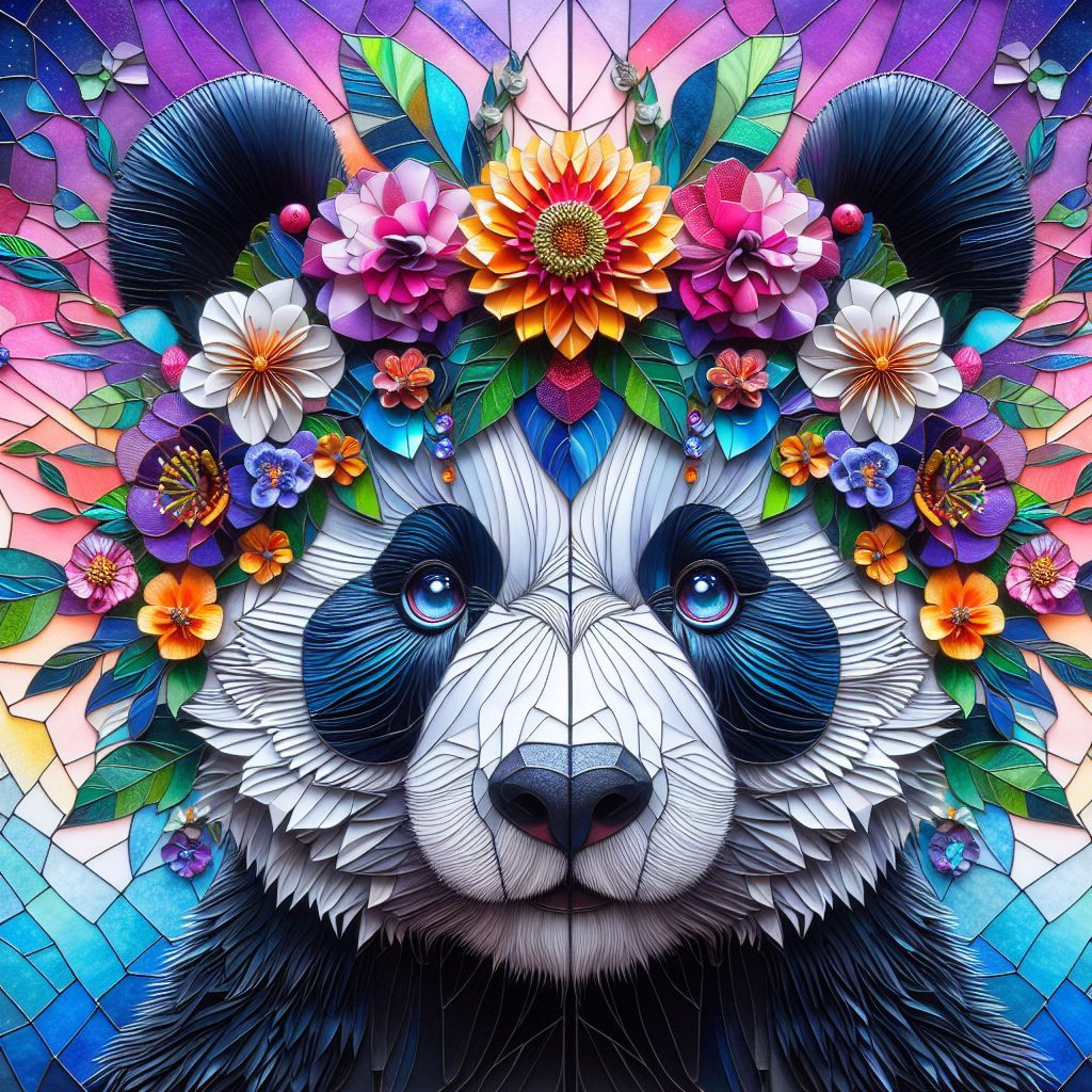 Origami and Stained glass Giant Panda