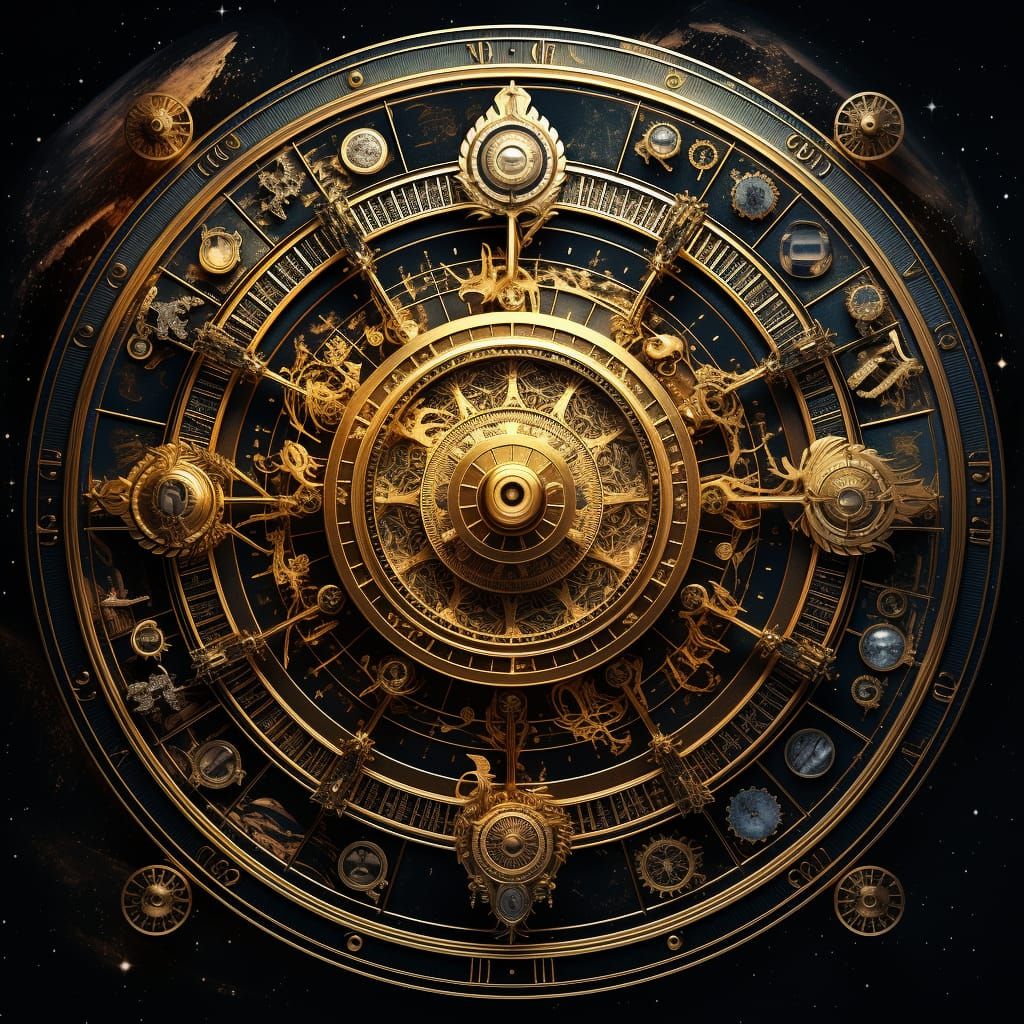 Golden zodiac wheel