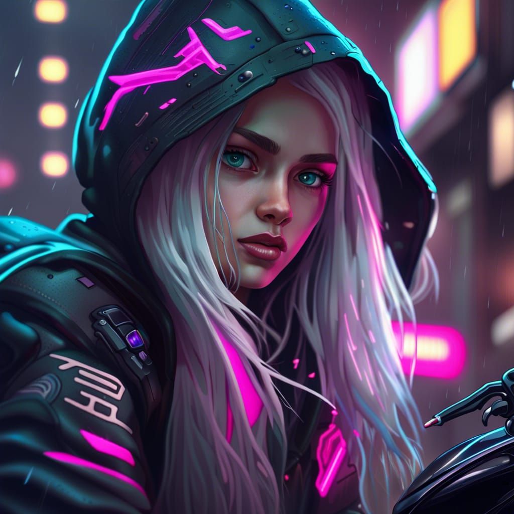 Neon Girl Motorcycle - AI Generated Artwork - NightCafe Creator