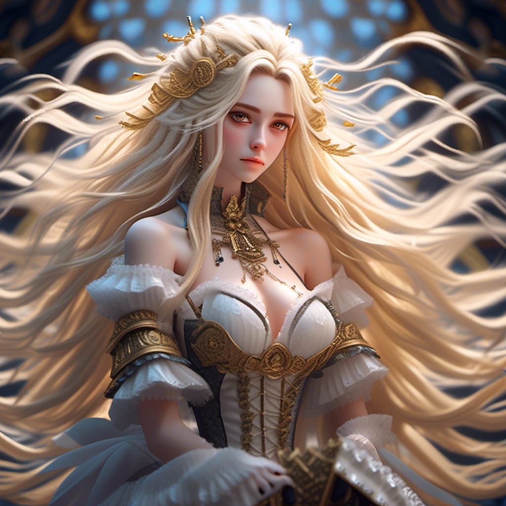Stunning long haired blonde girl made of free art, shallow, ...