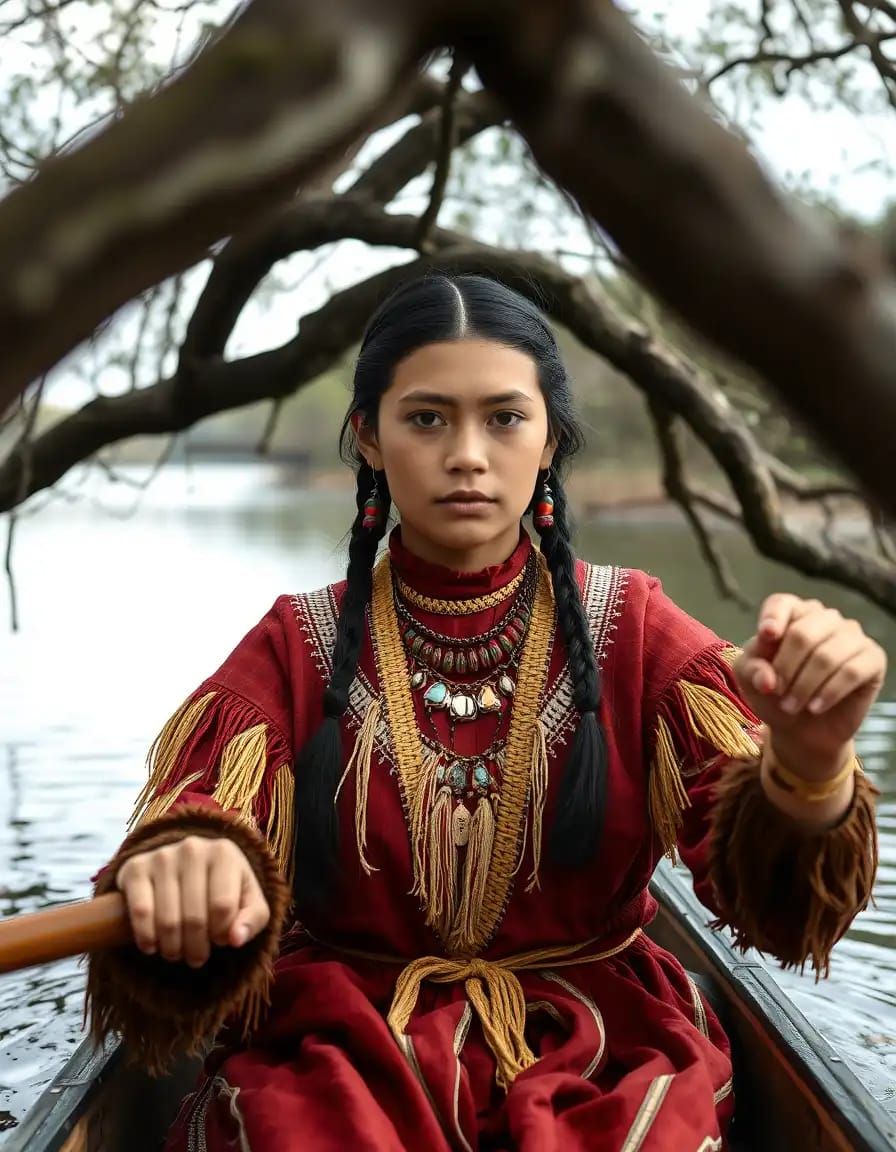 A close-up portrait of a serene and majestic Iroquois prince...