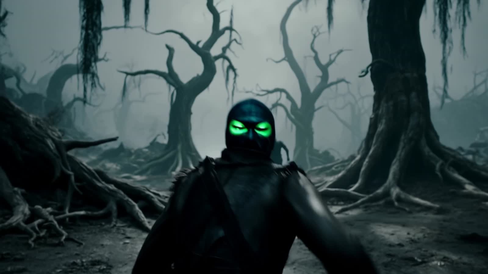 after falling down a rabbit hole, you find yourself trapped in a shadow land, where a man in a mask, that has green eyes...