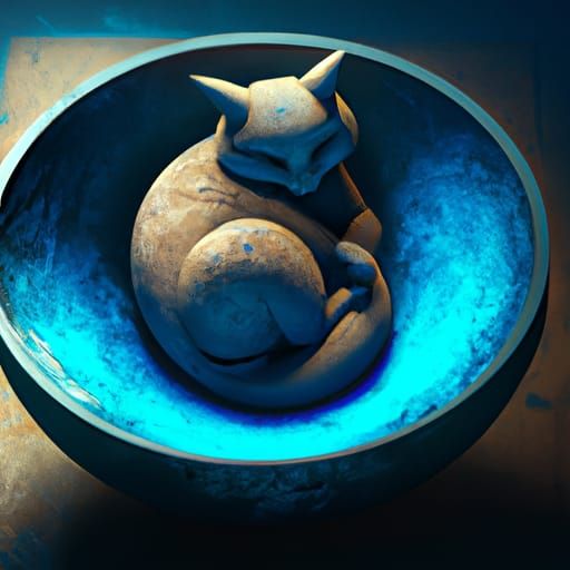 cat curled up in a bowl