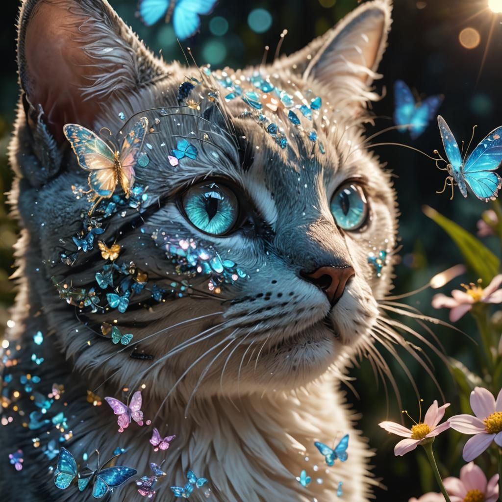 Crystal Butterfly Boops Cat Nose in Enchanted Garden