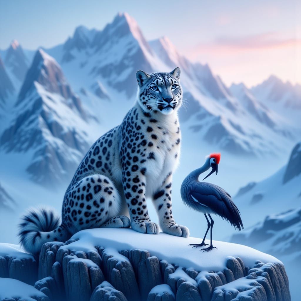<lora:Dalle3 free upscaler:1.0>winter snowy wildlife endangered birds and animals mountain tim flach style