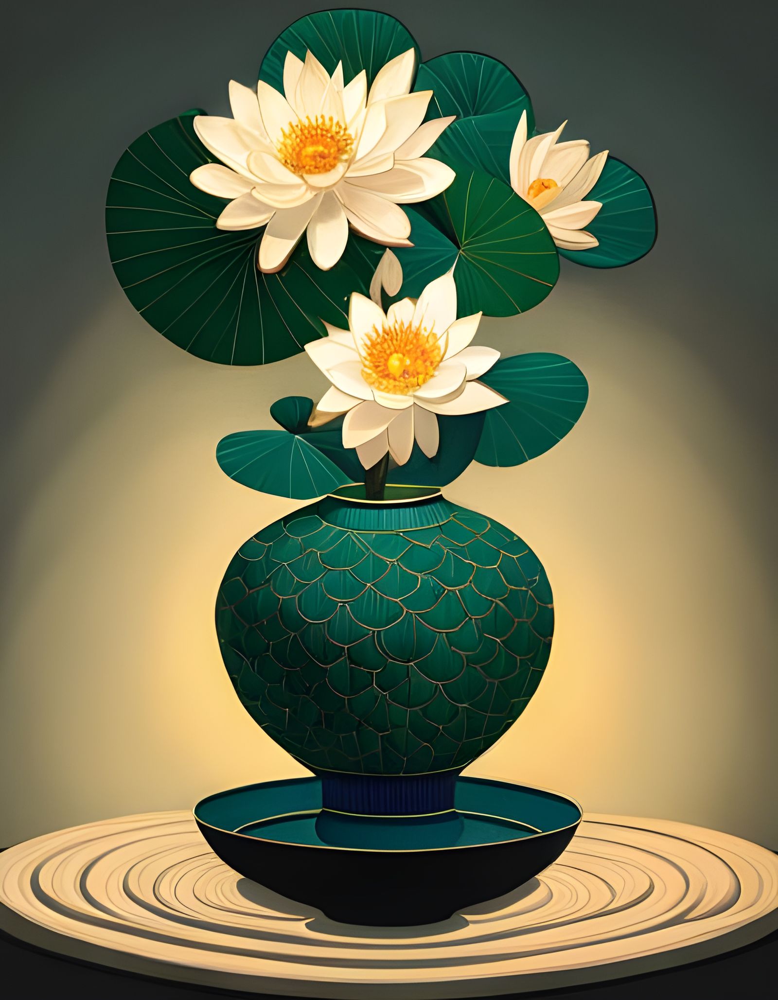 Lotus Arrangement in Emerald Vase