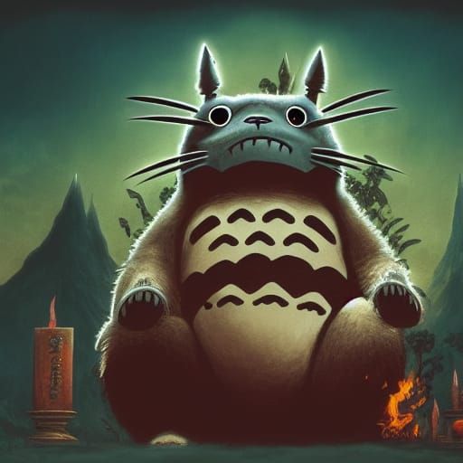 Totoro in a Kali pose, devotional art