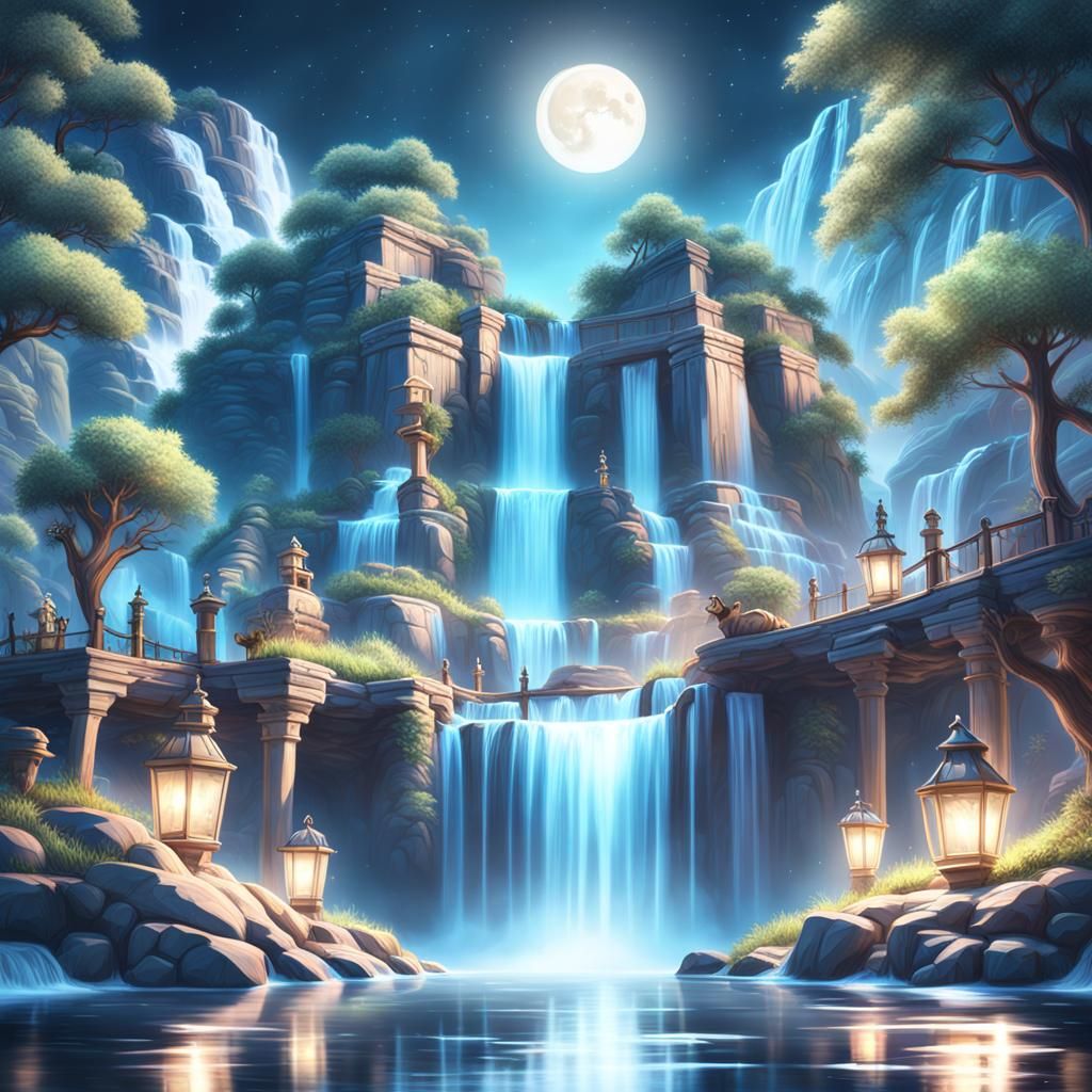 Moonlight Water Fall  by @Quibbles