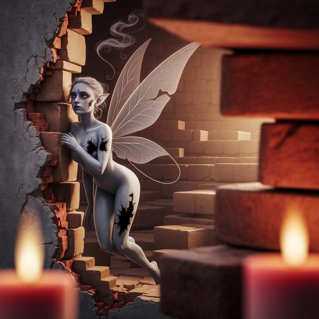 Crack-Whisper Fairy
A thin, unnaturally elongated fairy with broken, angular wings jutting at strange angles. Her skin is pale gray, marred ...