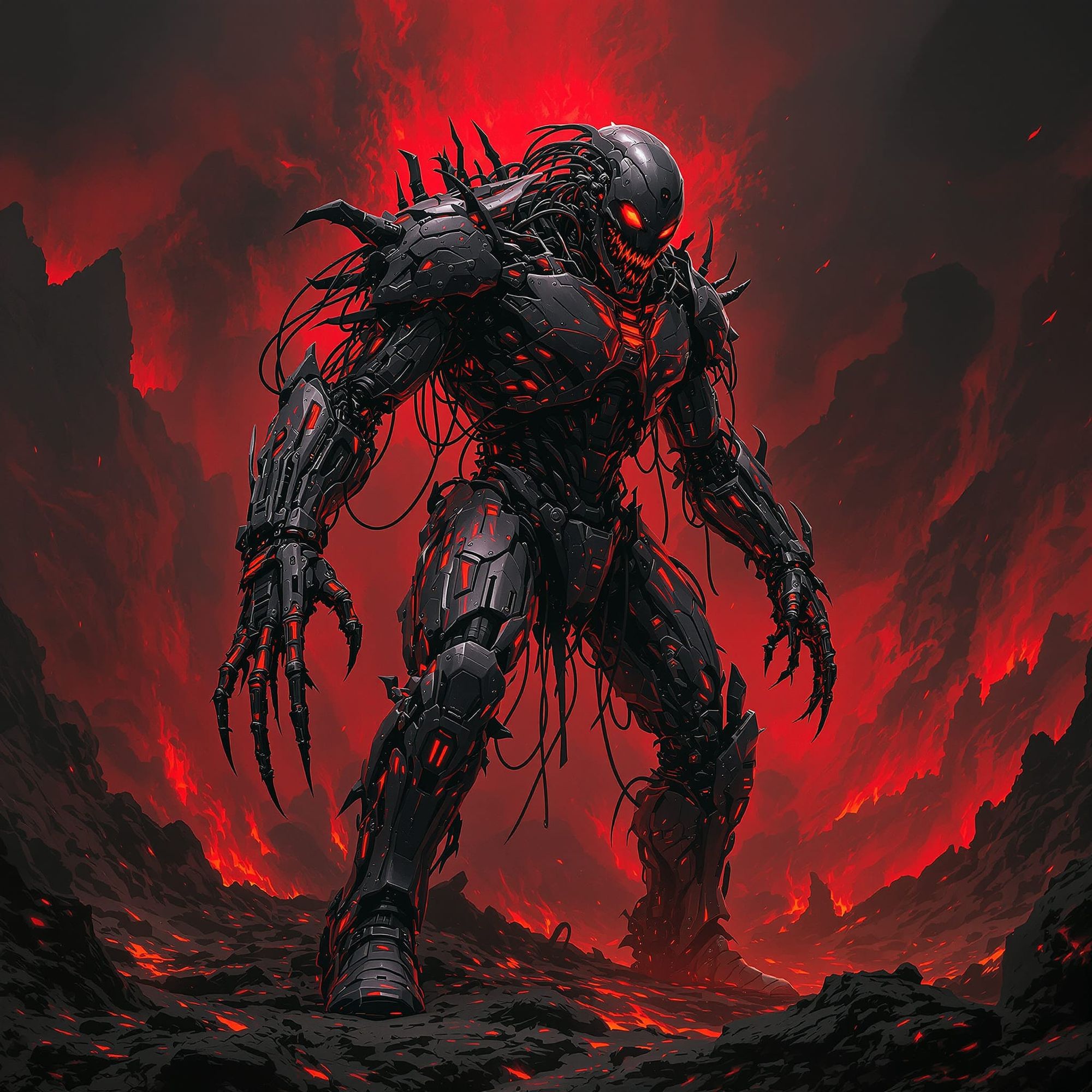 Robots Face Off In Hellish Landscape - Start Image 1