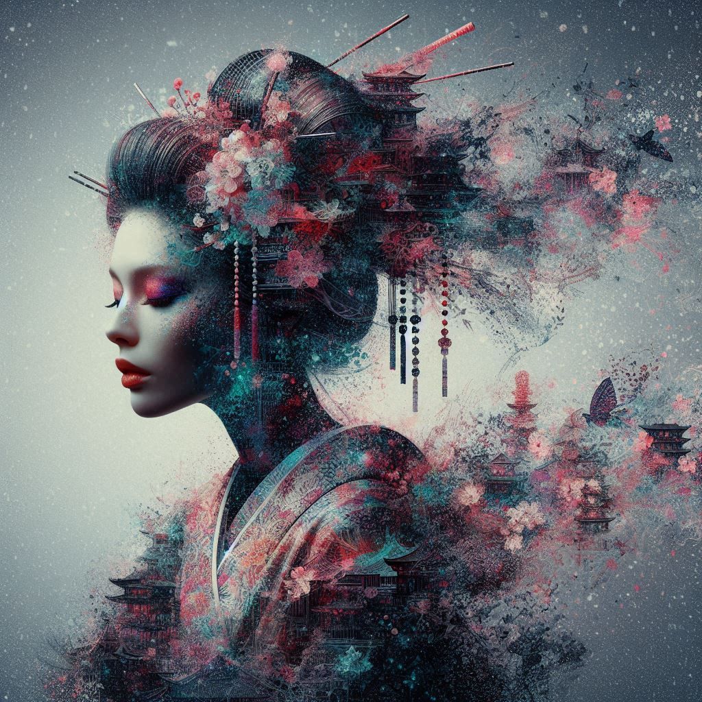 double exposure beautiful fantasy DALL-E 3 portrait landscap...