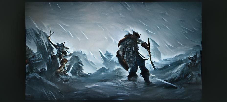 Viking with axe walking through blizzard 8k resolution reali...