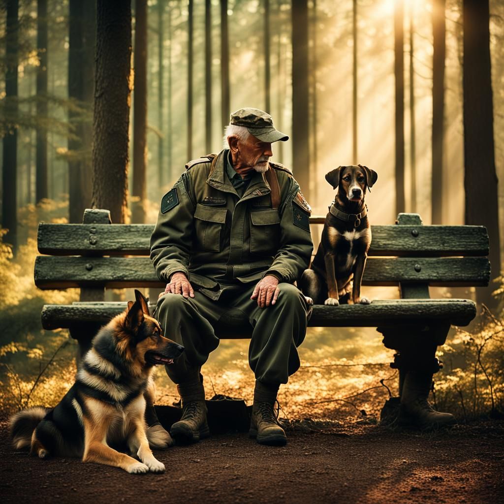 Retired army soldier with their faithful dog  by @Benjamin